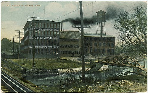 Picture postcard of a hat factory in Danbury (postmarked 1911)