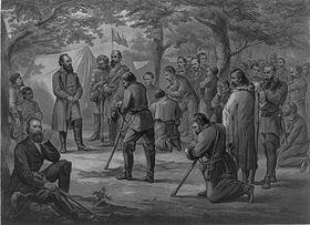 Prayer in "Stonewall" Jackson's camp, 1866. Prayer in Stonewall Jackson's camp.jpg