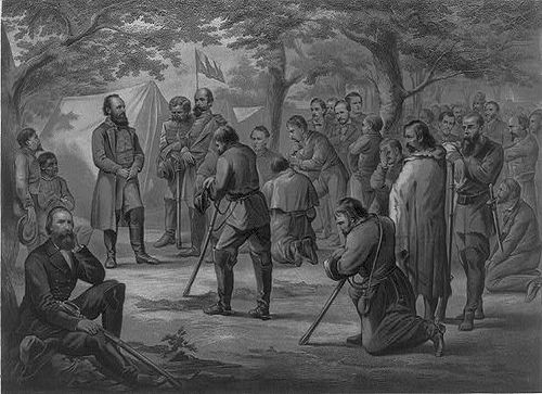 Prayer in "Stonewall" Jackson's camp, 1866