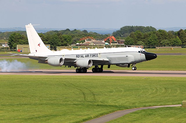 The RAF's first Boeing RC-135W Rivet Joint arrives at RAF Waddington in November 2013
