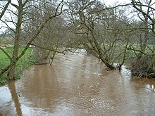 River Rye near Nunnington, swollen after heavy rain.