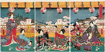 歌川国貞画『六条御所花之夕宴』1855年