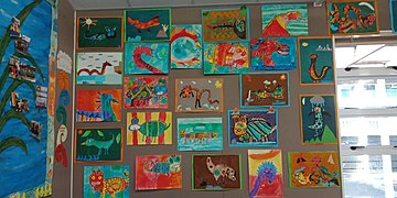 Students' artwork in the library