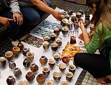 Selection of yerba mate gourds and bombillas at a street vendor in Buenos Aires, Argentina Selection of Yerba Mate Gourds.JPG