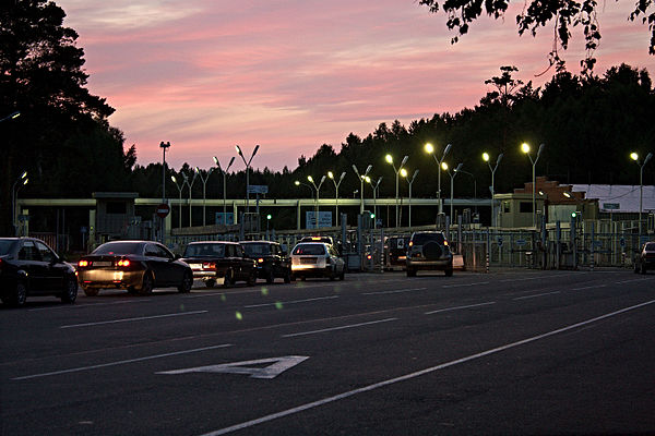 Central entry checkpoint to the closed city of Seversk, Tomsk Oblast, Russia.