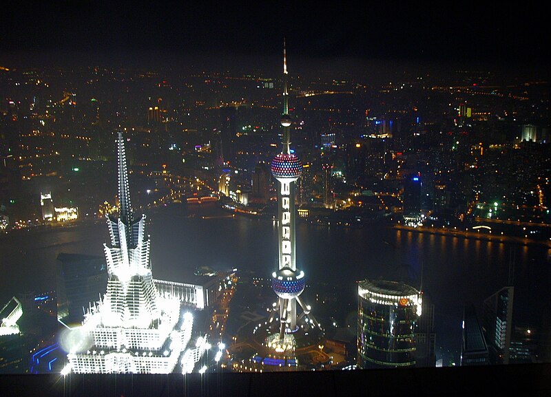 File:Shanghai, night, towers.JPG