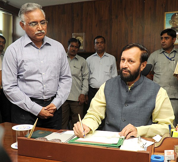 Prakash Javadekar taking charge as the Minister of State (Independent Charge) for Environment, Forest and Climate Change, in New Delhi on May 29, 2014