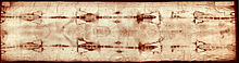 The Shroud of Turin, kept in the Chapel of the Holy Shroud in Turin Shroudofturin rotated.jpg