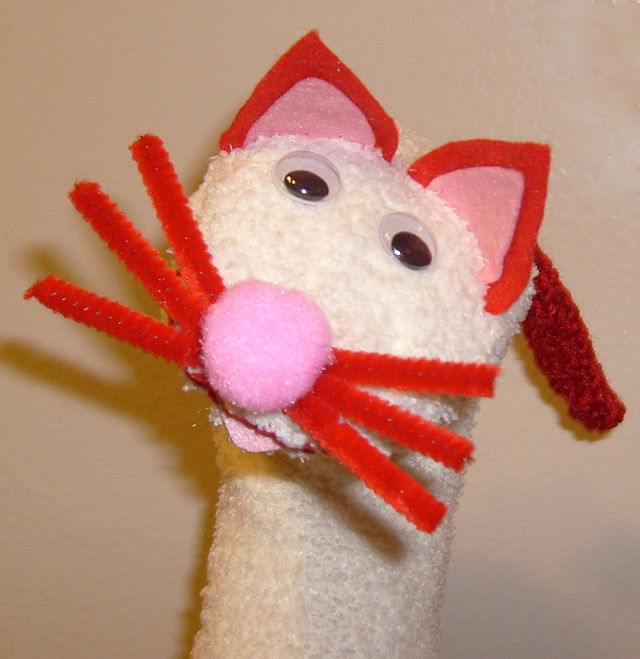 A picture of a cat-shaped sockpuppet