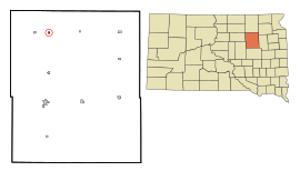 Spink County South Dakota Incorporated and Unincorporated areas Mellette Highlighted.svg