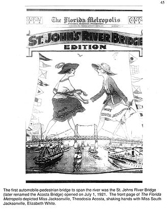 Jacksonville Journal cover celebrating the opening of the Acosta Bridge St Johns River Bridge Opening - Front page of The Florida Metropolis 30 June 1921.jpg