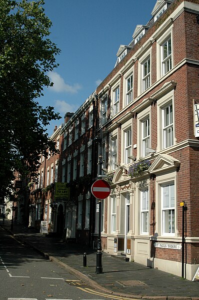 Residential properties overlooking St Paul's Square that were converted into workshops in the 1850s.