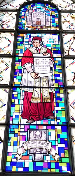 File:Stained glass depiction of Pope Clement XI at the Cathedral of Saint Mother Teresa in Prishtina.jpg