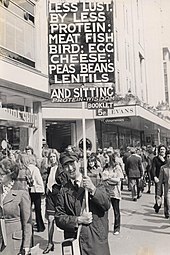 Campaigner Stanley Green outside D H Evans in 1974 Stanley Green by Sean Hickin, Oxford Street, London, 1974 (2).jpg