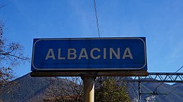 Cartello della stazione di Albacina lato Falconara binario 1