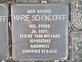 "Hier wohnte Marie Schöndorff, geb. Gross, Jg. 1871, Flucht 1938 Holland, deportiert Auschwitz, ermordet 17.9.1942"