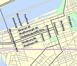 This same set of Gladstone street names is used for the north–south main streets in the center of Back Bay, Boston, but the origin of any connection to Gladstone is unknown.