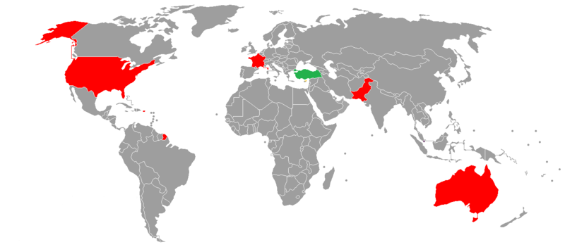 Countries that accept the Northern Cypriot passport as a travel document including those granting visa-free access to ordinary passport holders.
.mw-parser-output .legend{page-break-inside:avoid;break-inside:avoid-column}.mw-parser-output .legend-color{display:inline-block;min-width:1.25em;height:1.25em;line-height:1.25;margin:1px 0;text-align:center;border:1px solid black;background-color:transparent;color:black}.mw-parser-output .legend-text{}
Northern Cyprus
Countries accepting the passport: visa free or visa issued upon arrival
Countries accepting the passport: Pre-arrival visa required
Countries where the passport is not valid TRNC Passport Map.png