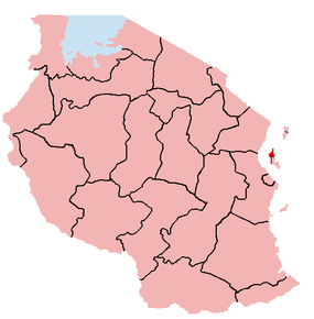 Harta regiunii Zanzibar North în cadrul Tanzaniei