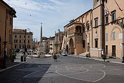 Tarquinia's town square with the city hall (Palazzo Comunale) on the right.