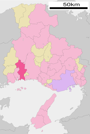 Placering af Tatsunos i præfekturet