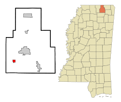 Tippah County Mississippi Incorporated and Unincorporated areas Blue Mountain Highlighted.svg