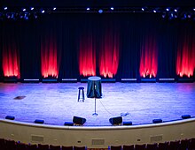 Town Hall stage set up for a comedian Town Hall stage (20923).jpg