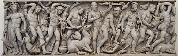 Roman relief (3rd century AD) depicting a sequence of the Labours, representing from left to right the Nemean lion, the Lernaean Hydra, the Erymanthia