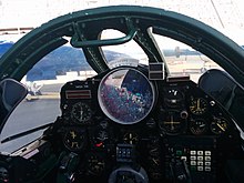 U-2 pilot's view in the cockpit: The large circular monitor is vital for navigation, evading interceptors and surface-to-air missiles as early as possible. U-2 cockpit view.jpg