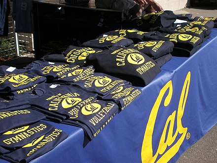 Various athletic shirts in the blue and gold colors