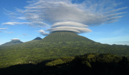 Mt. Bisoke, a crater lake volcano  at the Volcanoes National Park in Rwanda