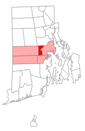 Location of West Warwick (in dark red) in Kent County, Rhode Island (in light red) W Warwick RI lg.PNG
