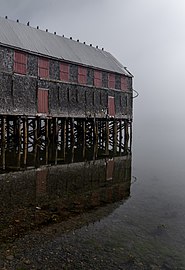 Warehouse on stilts, Lubec, Maine, US