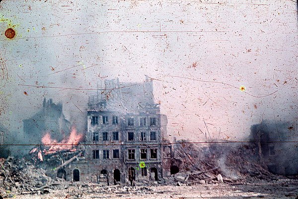 Warsaw Old Town in flames during Warsaw Uprising