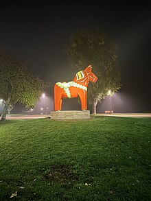 Dala horse statue in Mora, Sweden Waterfront Walk Mora Dala Horse.jpg