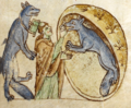 Aus einem Buch aus dem Mittelalter: Ein Priester trifft zwei nette Werwölfe.