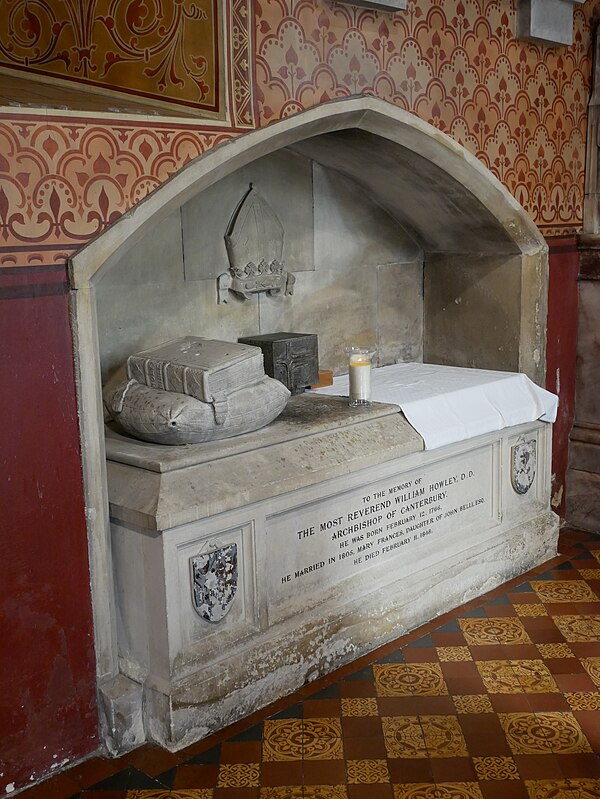 The memorial to Howley in the chancel of the Church of Saint Mary the Blessed Virgin, Addington