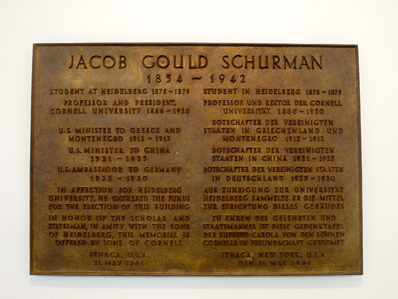 File:Zu Ehren des Gelehrten und Staatsmannes Jacob Gould Schurman ist diese Gedenktafel von den Söhnen ihrer Alma Mater Cornell University in Freundschaft der Ruperto Carola gewidmet .JPG