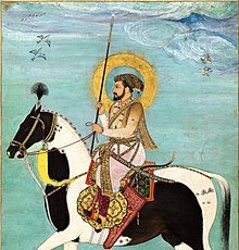 Shah Jahan on a piebald tobiano. "Shah Jahan on Horseback", Folio from the Shah Jahan Album MET COVERr5 98M.jpg