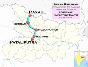 (Раксаул - Паталипутра) Маршрутна карта на Intercity Express map.png