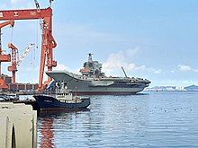 The Type 002 aircraft carrier in 2017 Ting Bo Yu Da Lian Gang De 001A.jpg