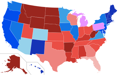 Percent of members of the House of Representatives from each party by state.