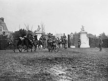 Men of 16th Lancers at the entrance to Hollebeke Chateau, October 1914 16th Lancers Ypres 1914.jpg