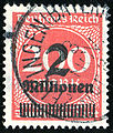 Overprint 2 Millionen (Mark), cancelled at ZELLINGEN on 3-11-1923. Mi309A