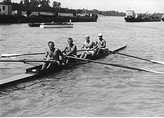 The Polish coxless four finished outside the medals 1933 European Rowing Championships Polish coxless four.jpg