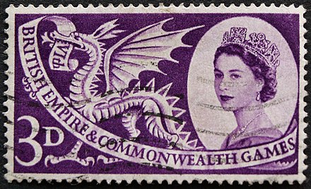 3 pence British stamp with theme of 1958 British Empire and Commonwealth Games, Cardiff, Wales