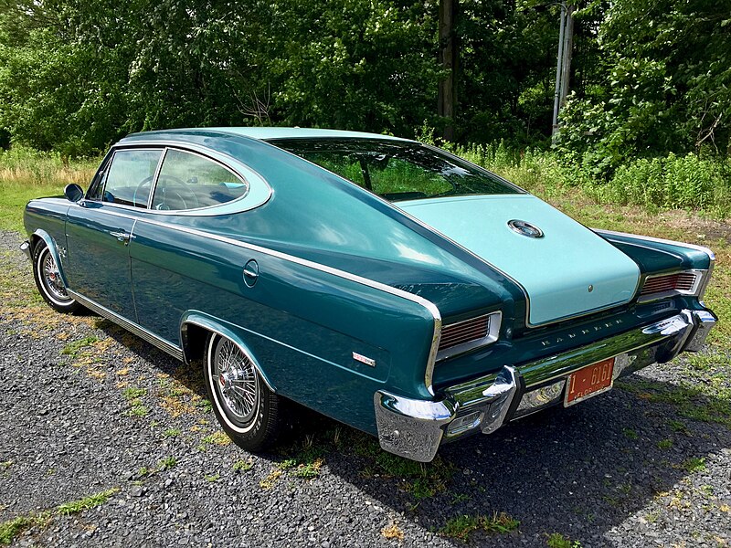 File:1965 Rambler Marlin Dark Atlantis and Seaside Aqua 232 with Twin Stick at 2017 AMO meet 3of9.jpg