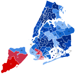 NYC city council district results 2016 Presidential Election NYC Council Seats.svg