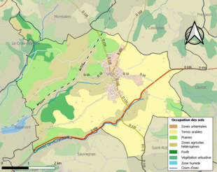 Barevná mapa znázorňující využití půdy.