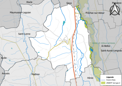 Carte de la ZNIEFF de type 2 sur la commune.